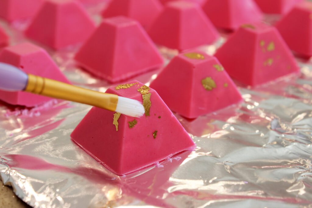 Hand Painted gold foil pyramid chocolates